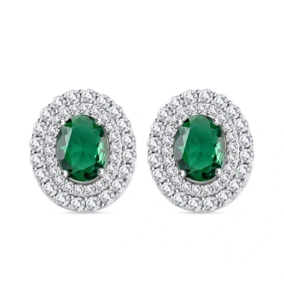 Lab Created Green Quartz and Simulated Diamond 2.90 ctw Earrings - Picture 1 of 3
